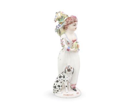 A St James's (Charles Gouyn) scent bottle and stopper, circa 1751-59Modelled as a woman carrying a yellow basket overflowing 