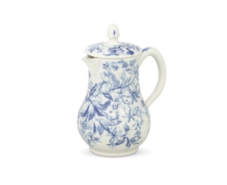 An exceptional milk jug and cover, probably Limehouse, circa 1746-48Of simple pear shape with a plain loop handle and sparrow