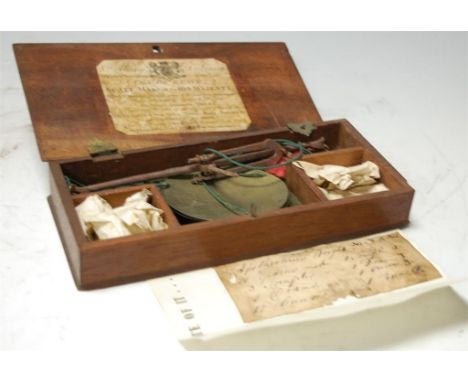 A set of 19th century scales in fitted mahogany case bearing a paper label for Charles de Grave Scale Maker to His Majesty