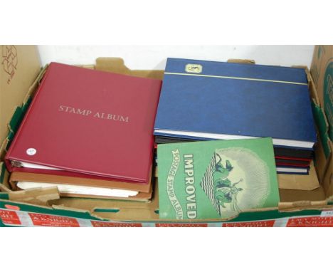 A box of assorted stamp albums containing mainly British and commonwealth examples