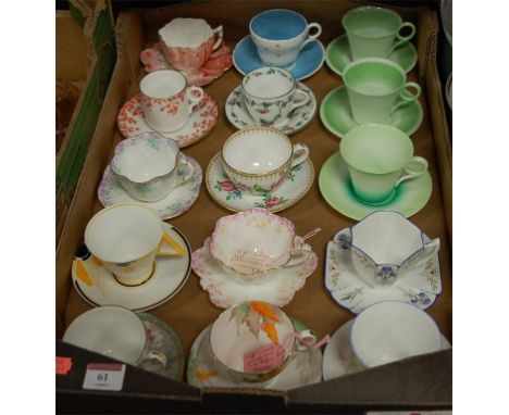 A collection of Shelley and other tea cups and saucers (15)