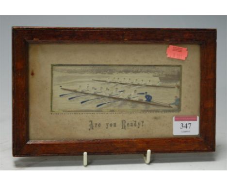 A Victorian stevengraph of the boatrace, entitled 'Are You Ready'