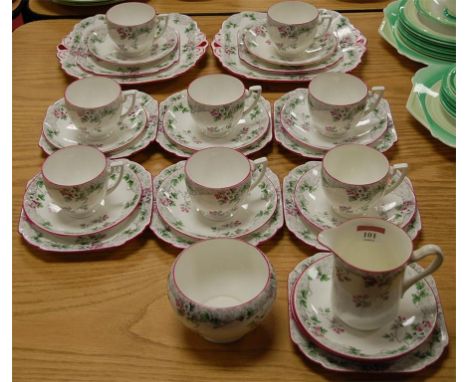 An early 20th century Shelley part tea service pattern No. 2096 (lacking teapot)