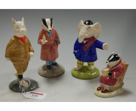 Three various Beswick figures to include The Wind in the Willows badger No. 1632, Podgy Pig No. 1230, Edward Trunk No. 631, a