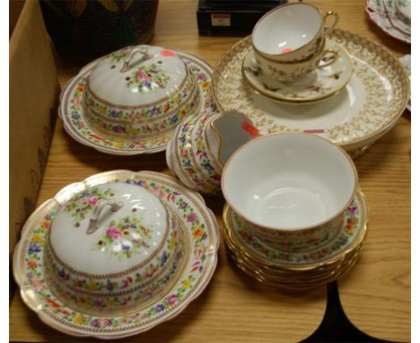 A small collection of 19th century and later table wares to include Victorian Worcester cake stand and continental tea cups a