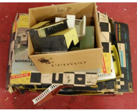 A collection of incomplete Scalextric Raceway trackside accessories to include an incomplete set extension pack, a/f