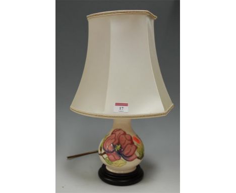 A modern Moorcroft table lamp with silk shade