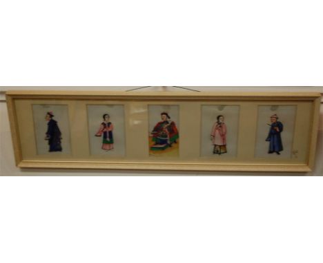 A collection of eleven various early 20th century Chinese portrait watercolours on paper mounted in two frames