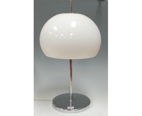 A 1960s chrome table lamp with white plastic spherical shade 