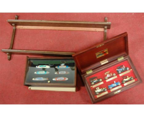 Assorted collectables to include novelty pocket knives, enamel advertising pins for Ford Trucks, display cases etc