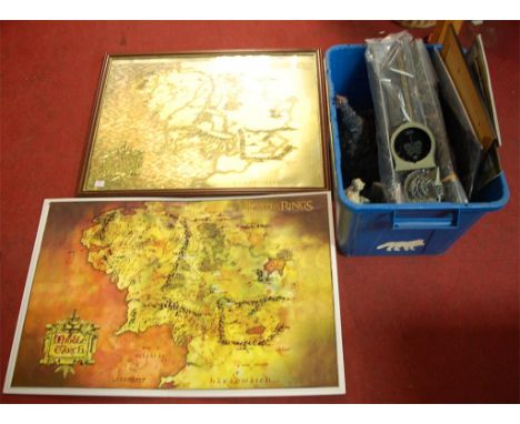 Box of various Lord of the Rings collectable figures by Slideshow Weta Collectables, various pictures and prints and related 
