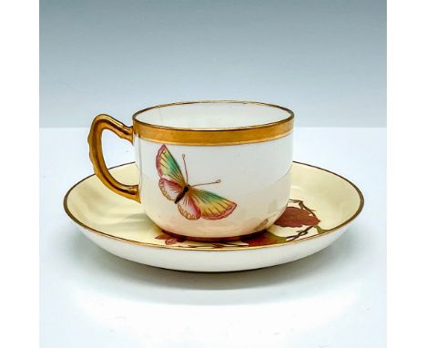 Royal Worcester Hand Painted Floral Butterfly & Gold Demitasse Cup & Saucer  C