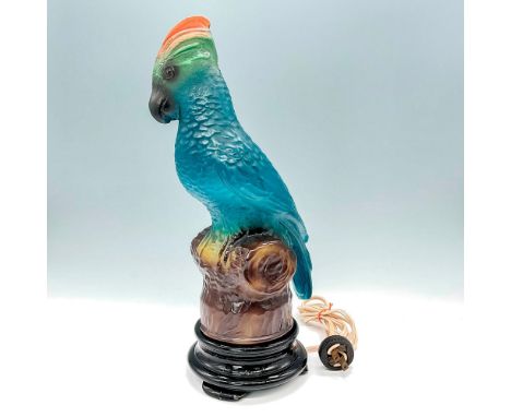Fun vintage lamp from the 1920's made by Tiffin Glass with frosted glass in the shape of a parrot. This item has a removable 