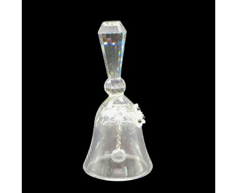 Straight cut handle with faceted ball connecting clear base. Frosted flowers with black centers on front. Swarovski backstamp