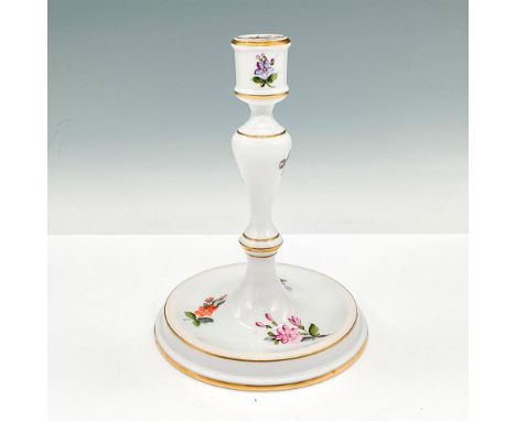 Hand-painted porcelain candlestick holder with gold gilding and floral designs. Herend backstamp. Dimensions: 5.25"W x 7.5"HM