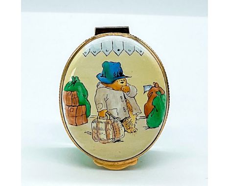 Hand painted green box featuring the popular character Paddington. Enamel on copper craftsmanship. Gold hardware. Hand painte