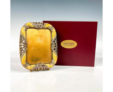 A sophisticated museum gold plated frame decorated in a canary enamel and clear crystals. Edgar Berebi impressed plaque on th