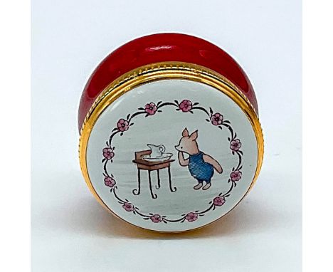 Miniature burgundy and gold hand painted storytale collector's memorabilia featuring Piglet surrounded by floral garland. Mad