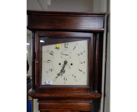 A 19th century mahogany longcase clock with painted dial with pendulum  