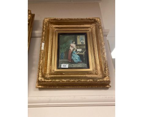 A photogravure : The first piano lesson, 17 x 22 cm, framed   