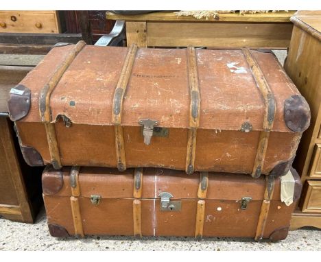 Two vintage wooden framed travel cases