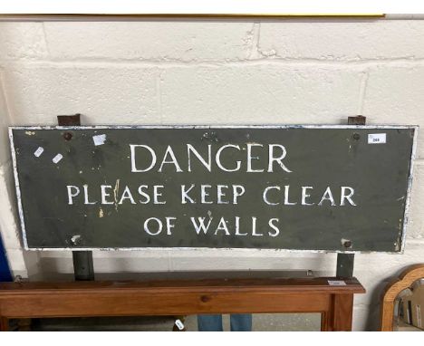 Vintage metal signed marked "Danger Please Keep Clear of Walls"