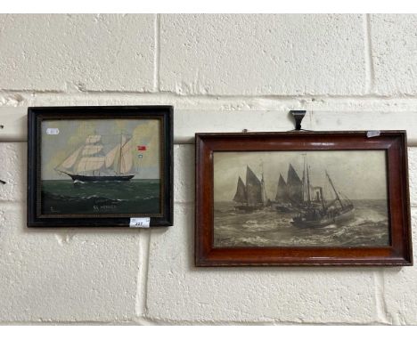 W H Higgins, study of SS Hermes Continental Ferry, oil on board, framed, 29cm wide together with H Jenkins of Lowestoft, phot