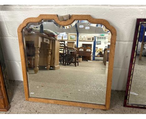 20th Century light oak framed bevelled wall mirror, 66cm wide