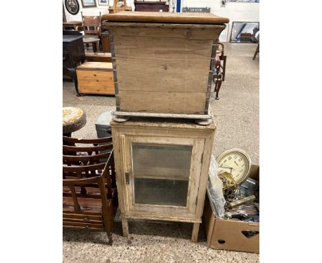 Small pine flip top box together with a vintage meat safe (2)