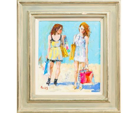 * MURIEL BARCLAY, SUMMER SALES  oil on canvas, signedframedimage size 41cm x 35cm, overall size 63cm x 58cm Note: In the inau