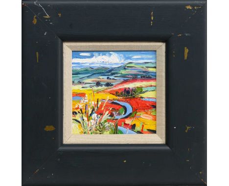* JUDITH L BRIDGLAND (AUSTRALIAN / SCOTTISH b. 1962), STUDY : SMALL BURN AND SUMMER GRASSES oil on board, signed, titled vers