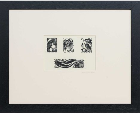 * AGNES MILLER PARKER (SCOTTISH 1895 - 1980), MUSHROOM, SNAIL, MOUSE, FISH  woodcut print on paper, signed in the mount mount