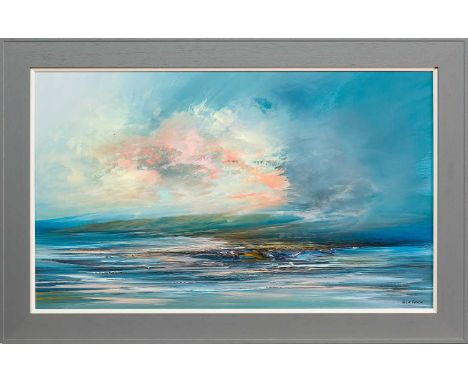 PHILIP RASKIN (SCOTTISH b. 1947) HEBRIDEAN HARMONY acrylic on board, signed, titled versoframedimage size 47cm x 77cm, overal
