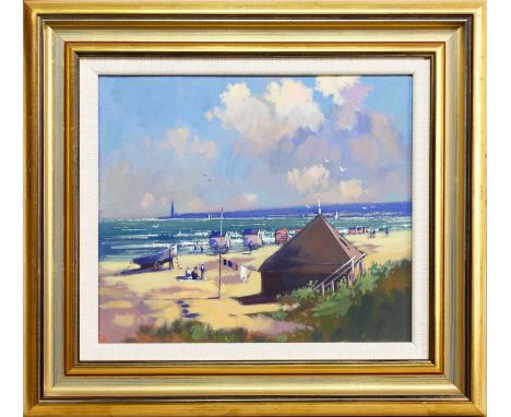 * JAMES ORR (SCOTTISH 1931 - 2019), MONTROSE BEACH oil on board, titled versoframed and under glassimage size 31cm x 35cm, ov