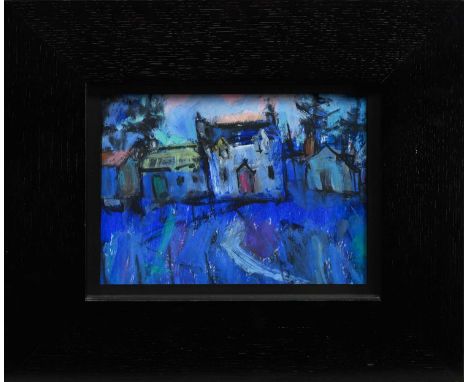 * ALAN R ANDERSON DA MCSD FRSA (SCOTTISH b. 1940), THE BLUE FARM  oil on boardframed and under glassimage size 18cm x 25cm, o