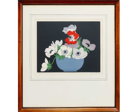 JOHN HALL THORPE (BRITISH 1874 -1947), ANEMONES woodblock print on paper, signed and titledmounted, framed and under glassima