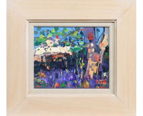 * JAMES FULLARTON (SCOTTISH b. 1946), STUDY - IN THE GARDEN  oil on board, signed, titled labels versoframed and under glassi