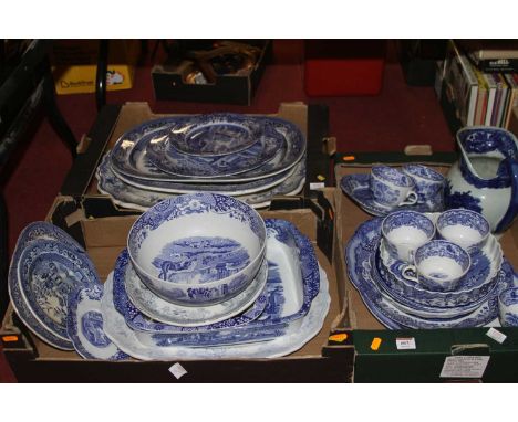 Two boxes of blue and white pottery to include Spode Italian pattern
