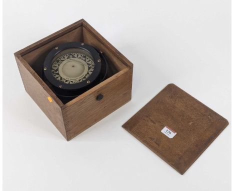 A Simpson Lawrence &amp; Co. of Glasgow ship's compass, housed in an oak case, dia. 13.5cm