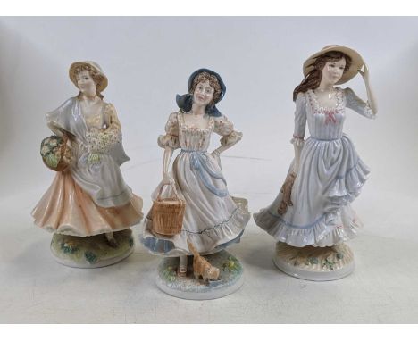 A Royal Worcester porcelain figure of a lady "Market Day", limited edition No. 663/5000, height 21cm, together with two other