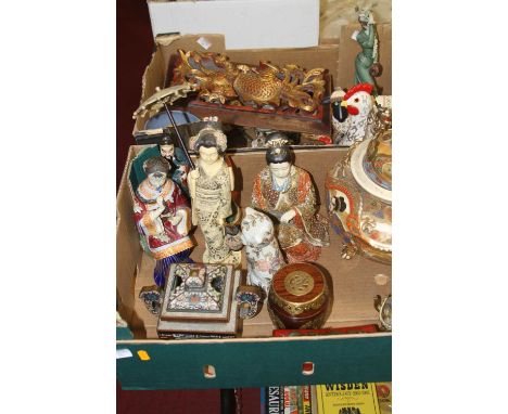 A collection of mainly Japanese items to include a Satsuma koro and a gilt wood wall panelLarge koro – some chips.Cloisonne k