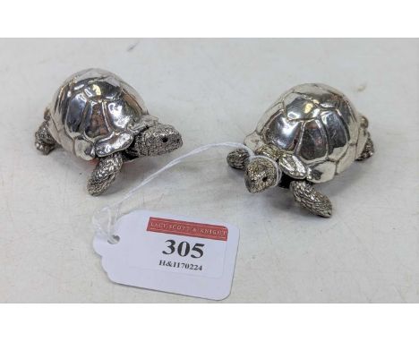 A pair of Elizabeth II filled silver models of tortoise, length 6cmMakers mark CA.Some surface scratching to the shells, but 