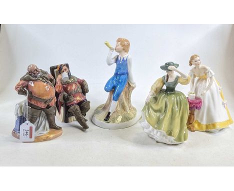 A Royal Doulton porcelain figure from the Nursery Rhymes collection 'Little Boy Blue', h.21cm; together with four other Doult