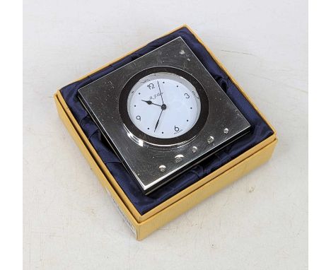 An Elizabeth II silver clad strut clock by Carr's of Sheffield, 2000, h.10cm, boxed