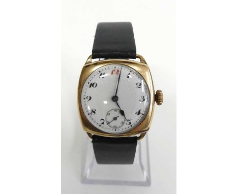 A gent's vintage gold plated manual wind wristwatch, having unsigned dial and 16-jewel mechanical movement, case dia.32mm, on