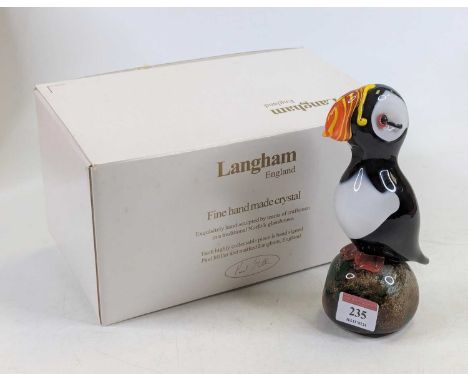 A Langham glass model of a puffin, h.19cm, boxedIn good condition.