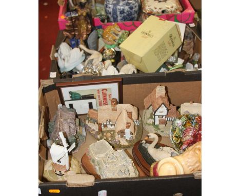 Two boxes of glass and ceramics, to include a Palissy style lobster plate and a Royal Stratford model of a lion 