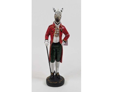 A modern resin model of an anthropomorphic zebra, height 48cm