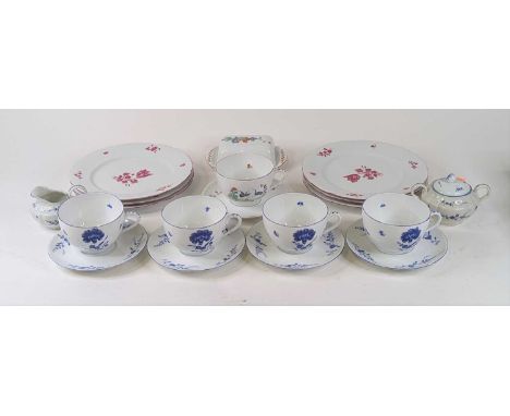 A collection of ceramics to include hand painted blue &amp; white part tea service, a set of six hand painted dinner plates