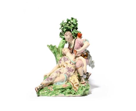 A Derby figure group of Procris and Cephalus, c.1775, the Greek princess reclined beneath a tree while her husband retrieves 